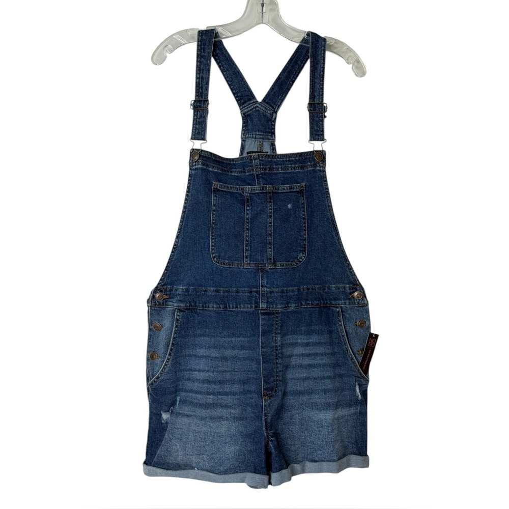 No Boundaries Juniors XXXL (21) Dark Wash Distressed Denim Blue‎ Shorts Overalls